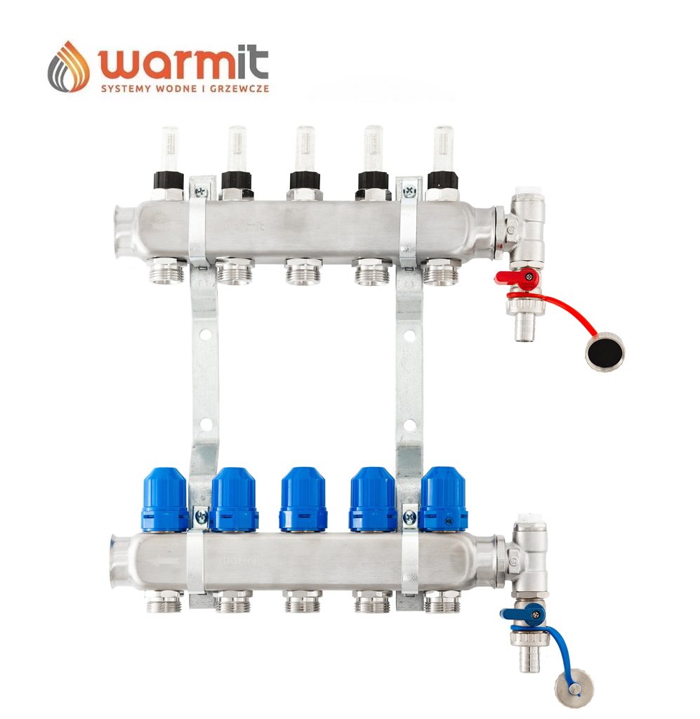 Rozdzielacz INOX do ogrzewania podłogowego (rotametr magnetyczny + wkładka termostatyczna)23